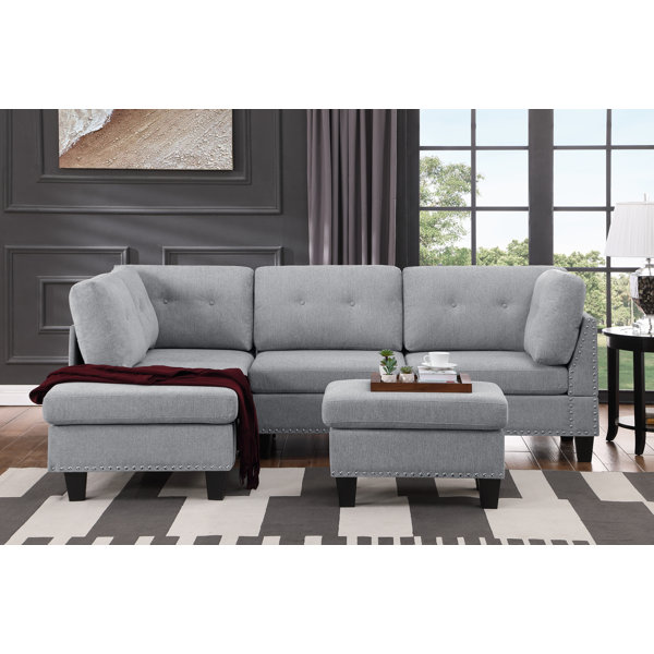 Ebern Designs Brayton 96.25" Wide Fabric Sectional Sofa & Chaise with